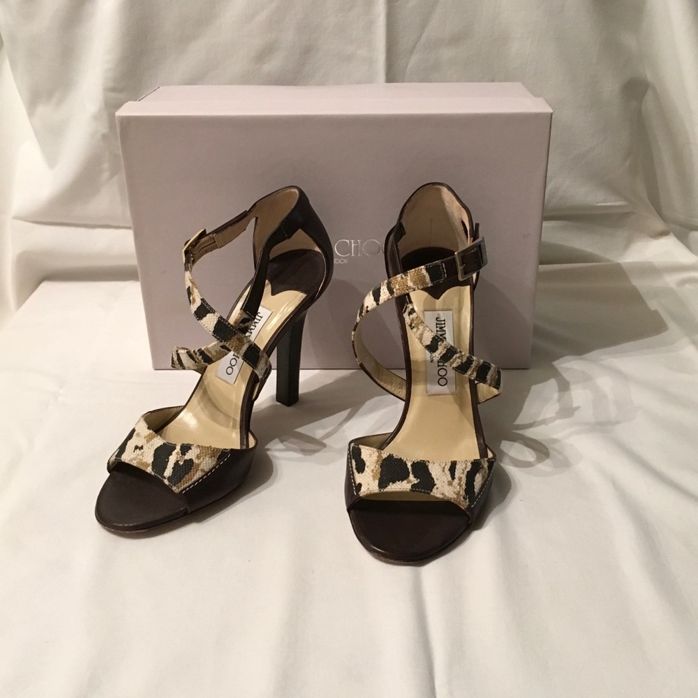 Jimmy Choo Leather & Leopard Fabric Sandals